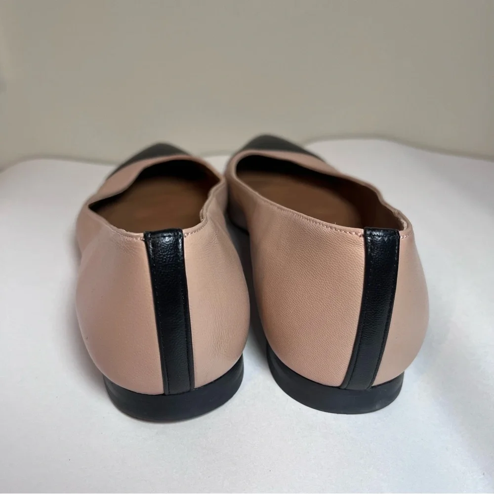 Margaux The Pointe Italian Nappa Leather Colorblock Flats Dune Beige Black 37.5W - Picture 6 of 9